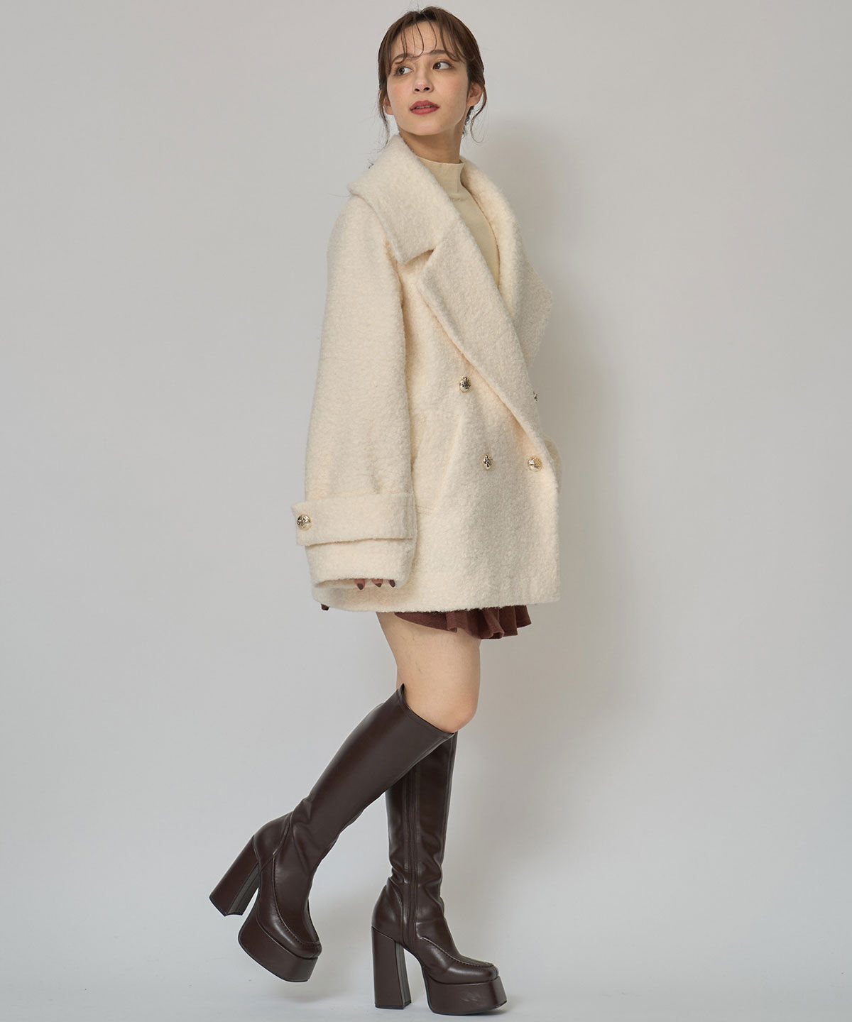 REDYAZEL「ボアダブルミドルコート」|ステンカラーコート|