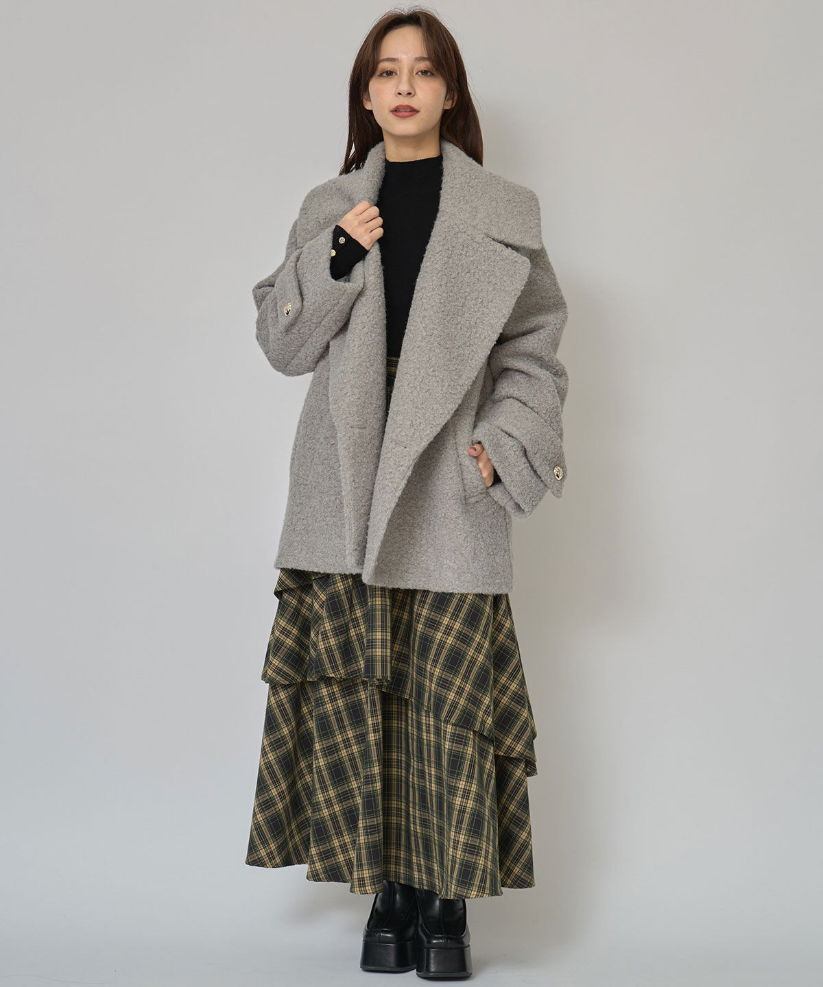 REDYAZEL「ボアダブルミドルコート」|ステンカラーコート|