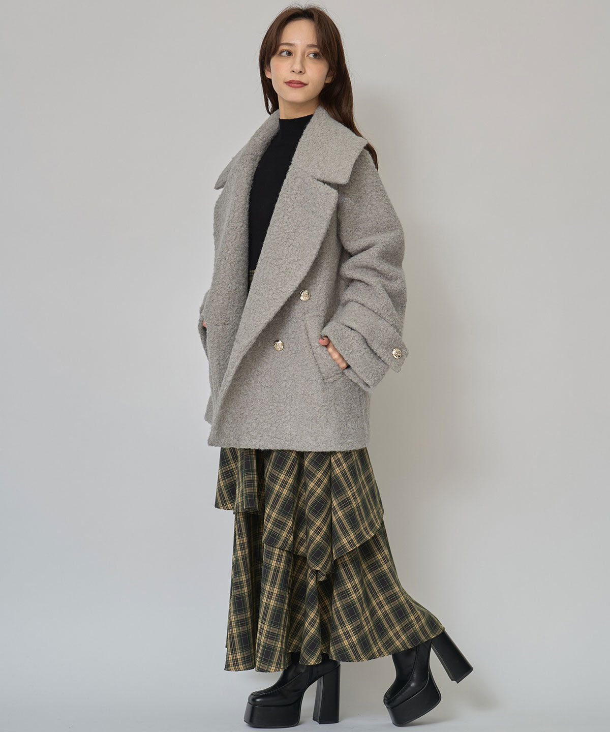 REDYAZEL「ボアダブルミドルコート」|ステンカラーコート|