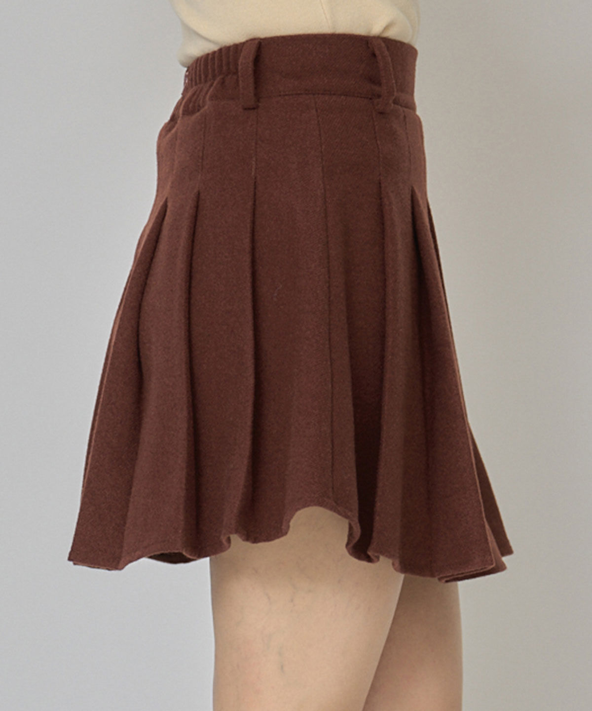 REDYAZEL「ファーチャームウールライクプリーツミニスカート」|フレア|
