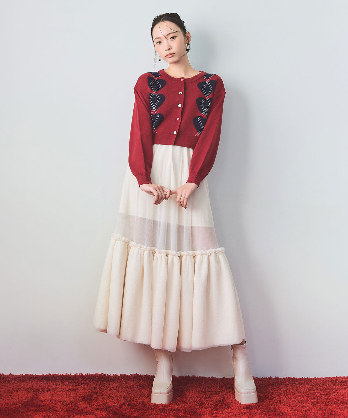 REDYAZEL「Love Me Heart アーガイルニットカーディガン」|カーディガン|