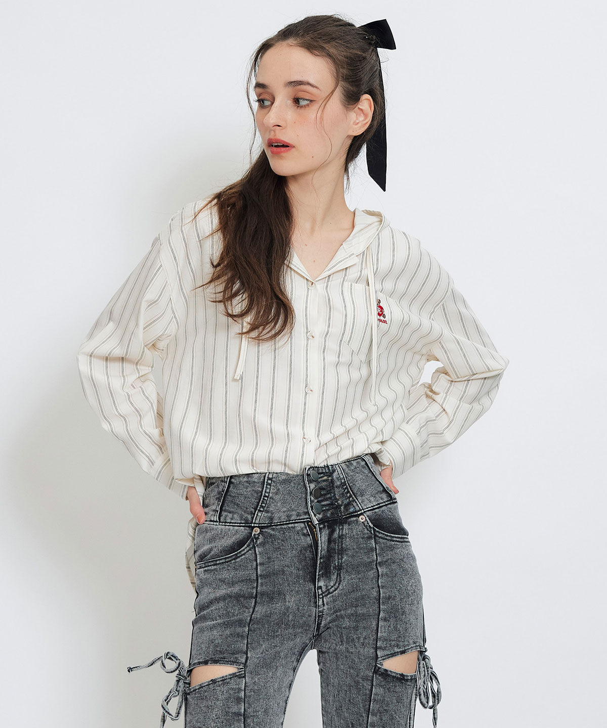 REDYAZEL「Azelyハートストライプフードシャツブラウス」|シャツ・ブラウス|