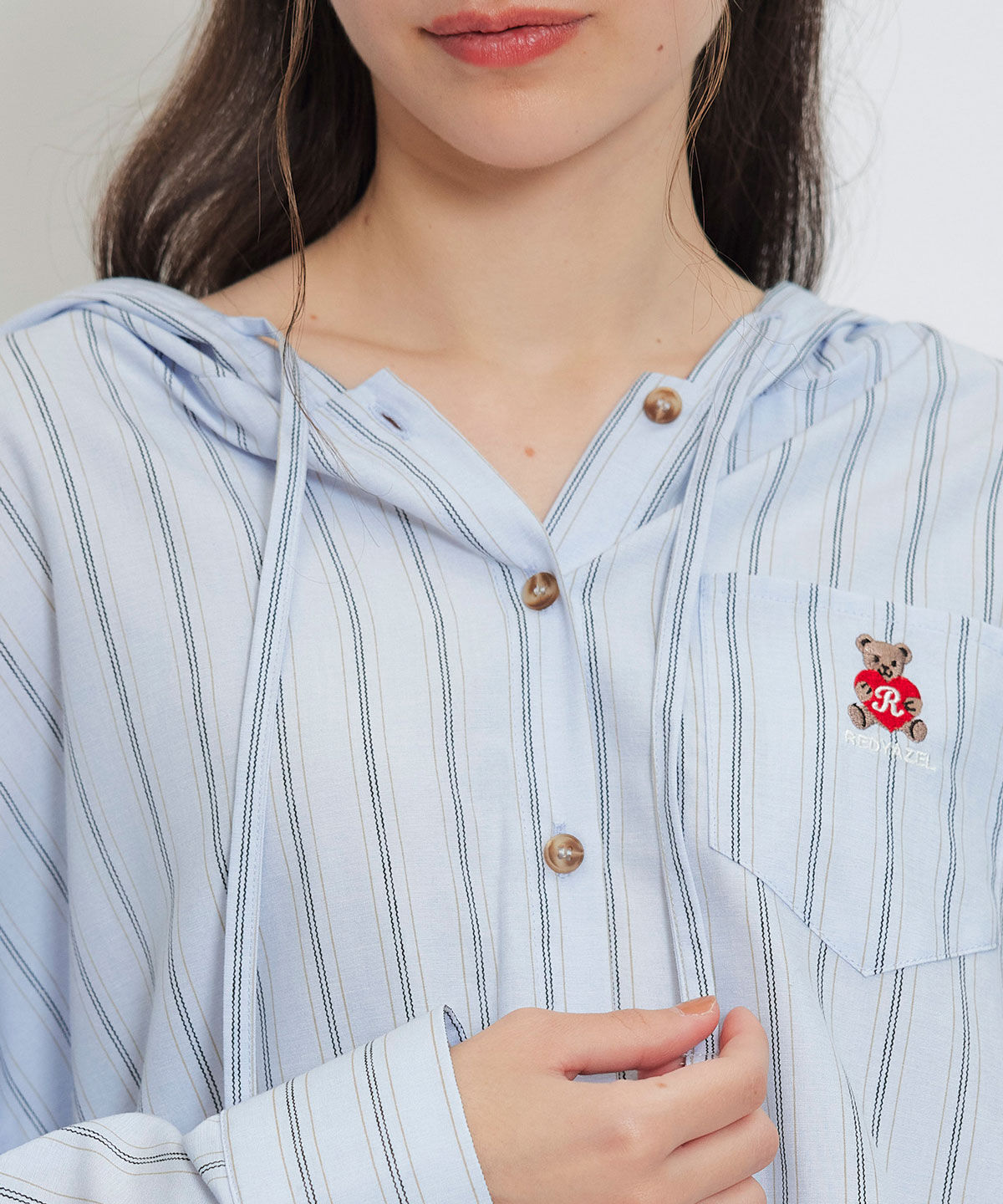 REDYAZEL「Azelyハートストライプフードシャツブラウス」|シャツ・ブラウス|