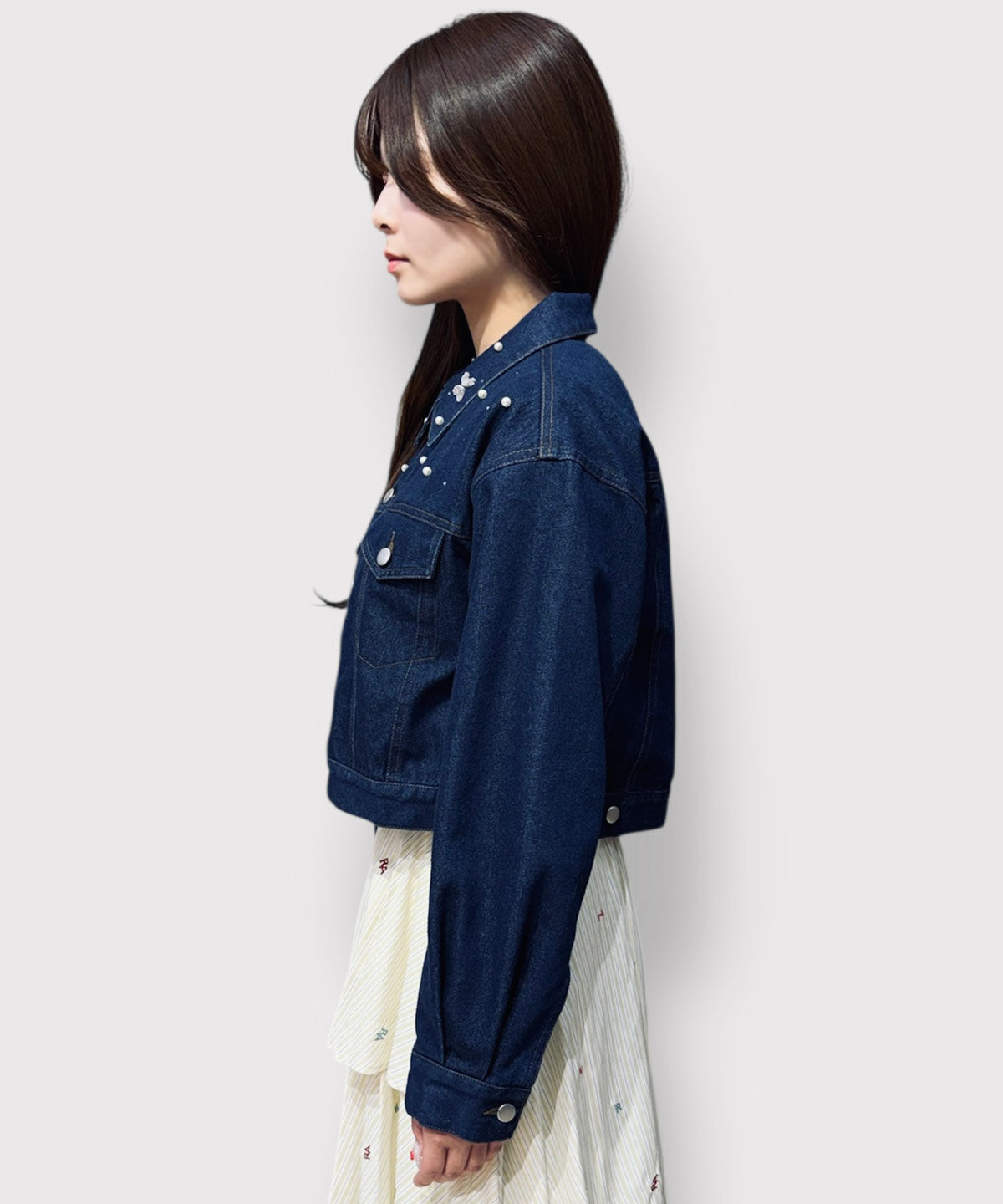REDYAZEL「フラワービジューパールデニムジャケット」|デニムジャケット|