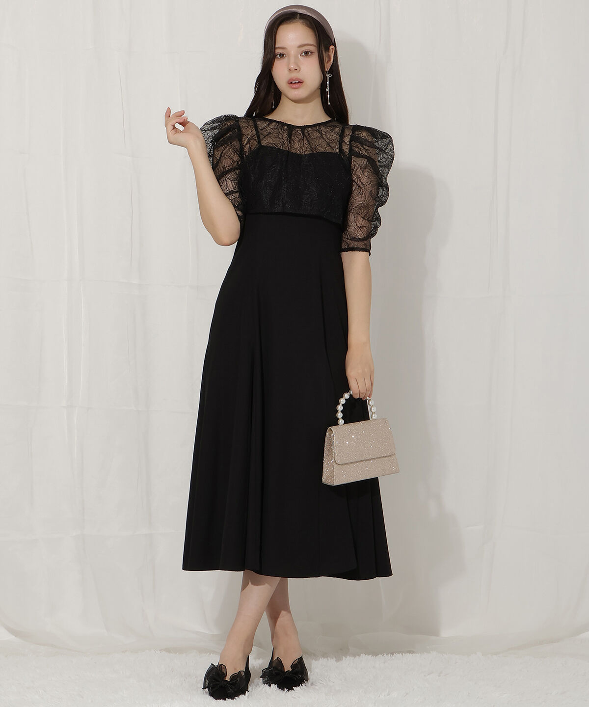 WILLSELECTION「スパンコールレースブラウス&times;マーメイドワンピース」|ドレス|ブラック