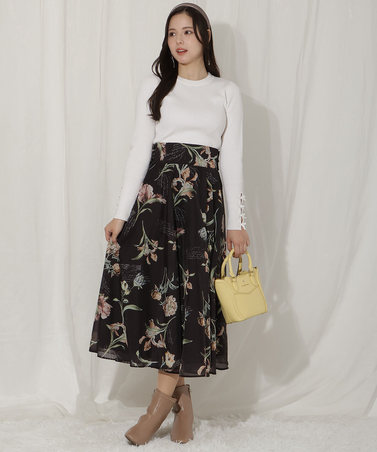 WILLSELECTION「ビッグリボンシアーフラワースカート」|フレア|