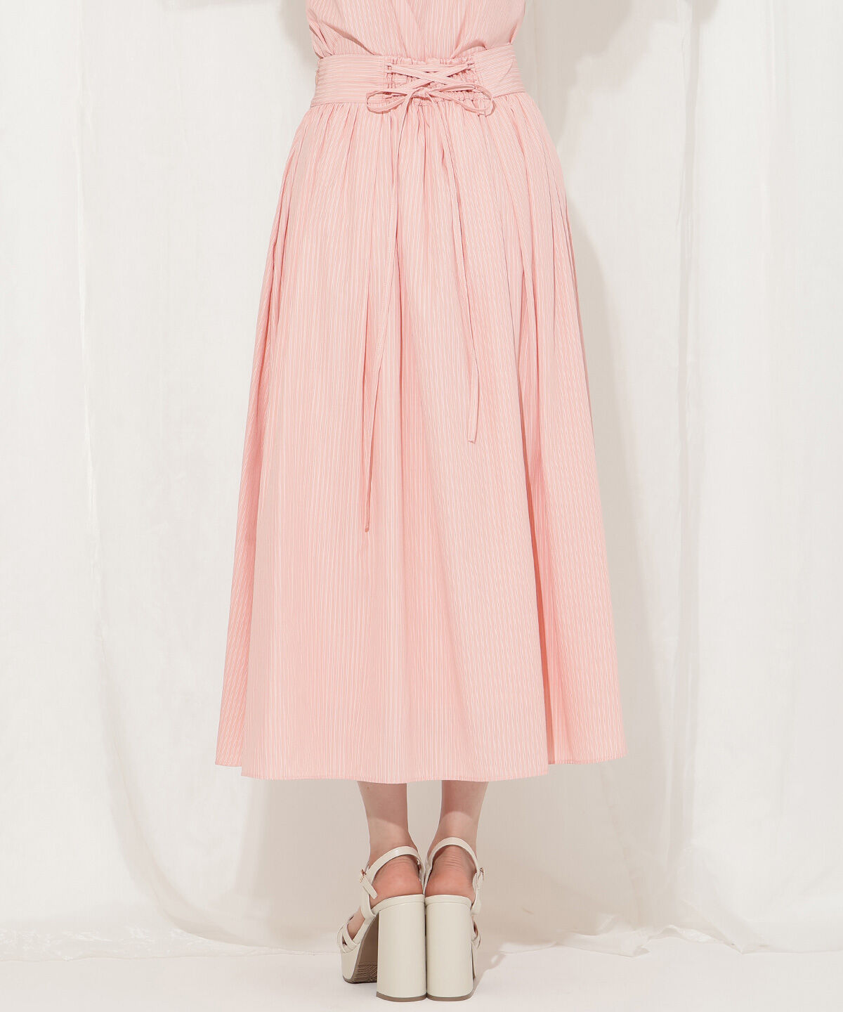 WILLSELECTION「バックレースアップストライプスカート」|フレア|