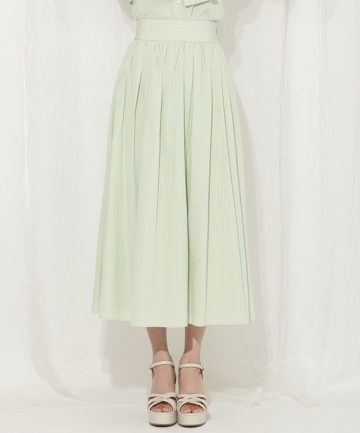 WILLSELECTION「バックレースアップストライプスカート」|フレア|