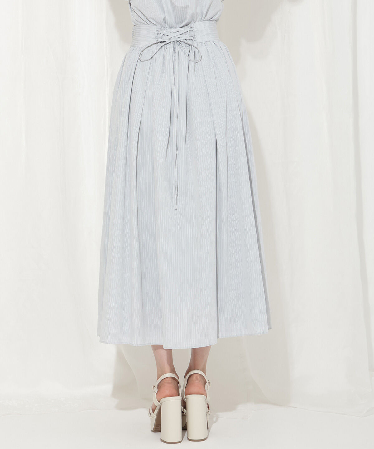 WILLSELECTION「バックレースアップストライプスカート」|フレア|