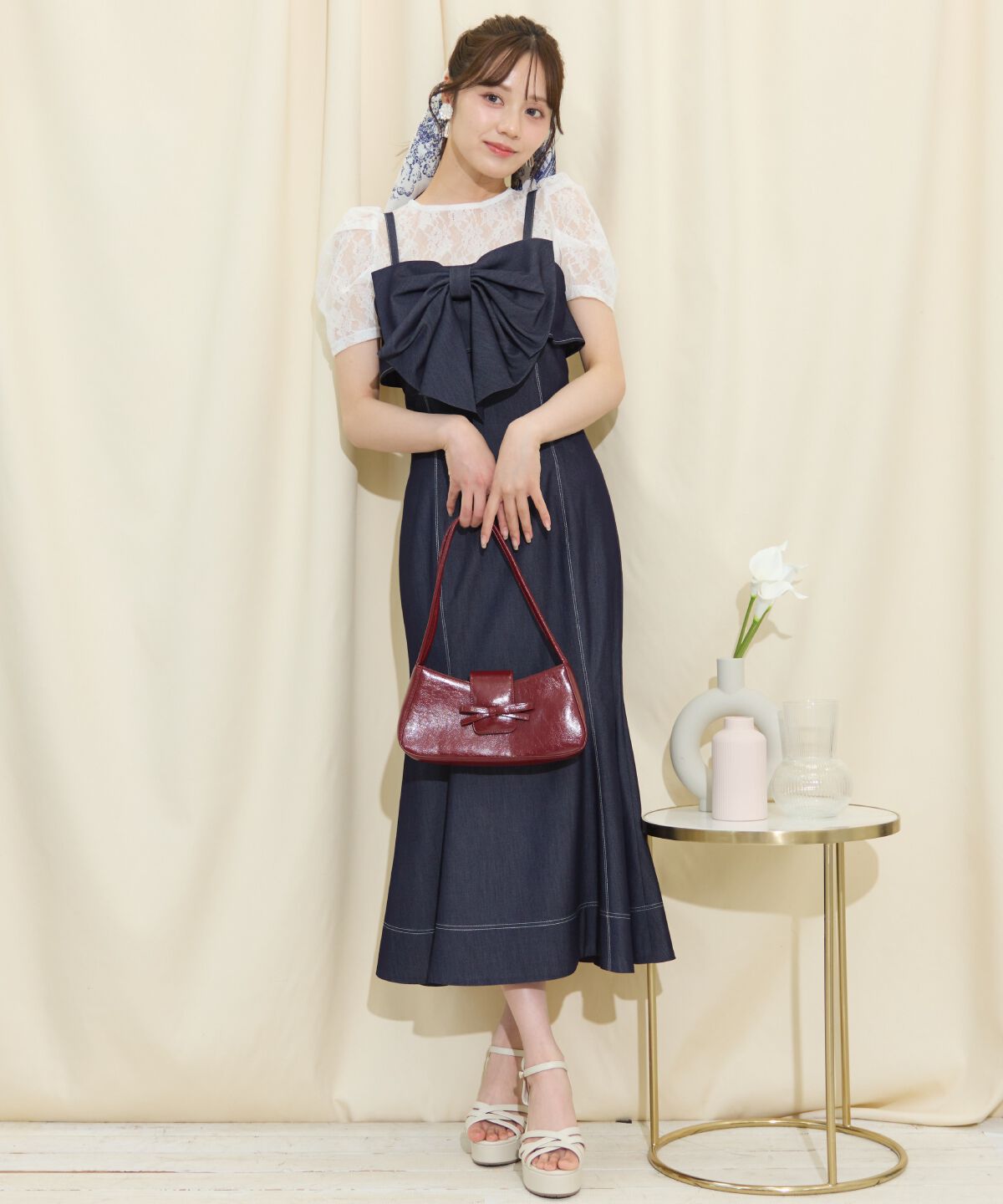 WILLSELECTION「ドレープリボンマーメイドジャンスカ」|ワンピース|ネイビー