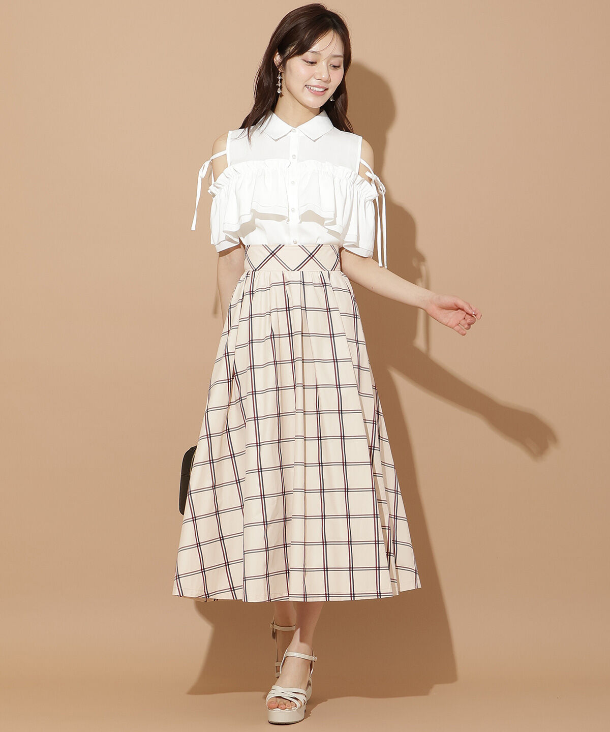 WILLSELECTION「チェック柄タックギャザースカート」|フレア|beige/ﾁｪｯｸ