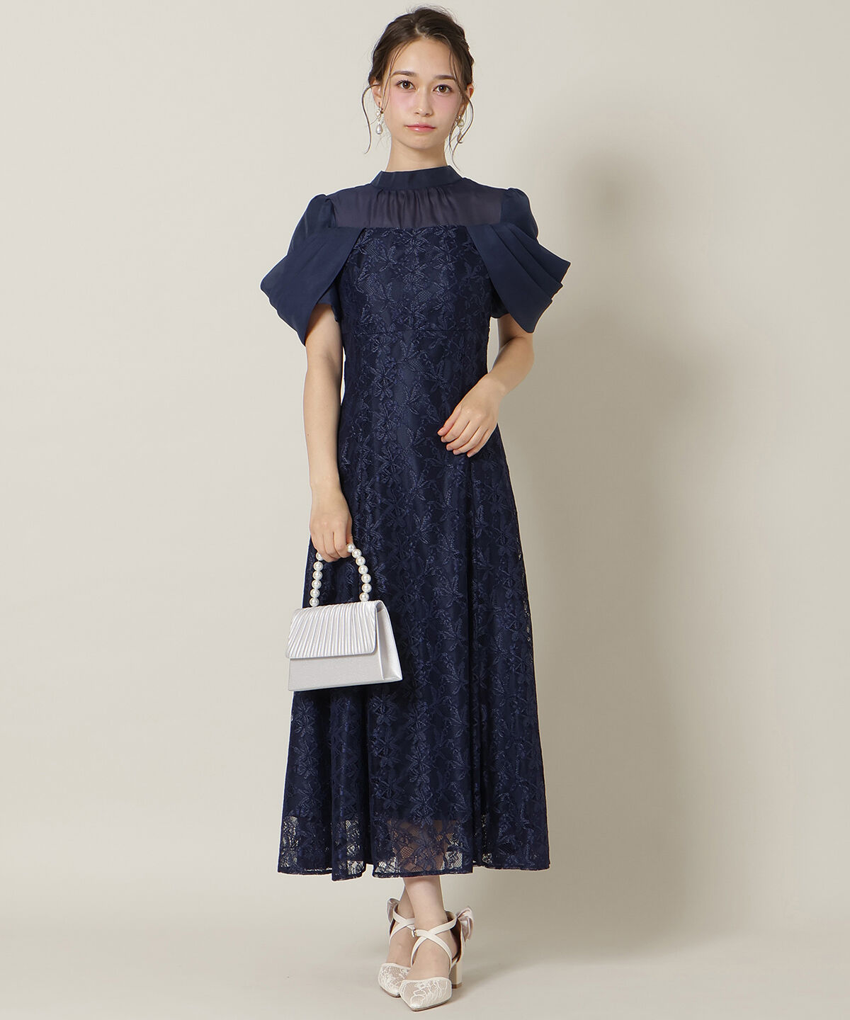 WILLSELECTION「シアーベールレースワンピース」|ドレス|ダークブルー