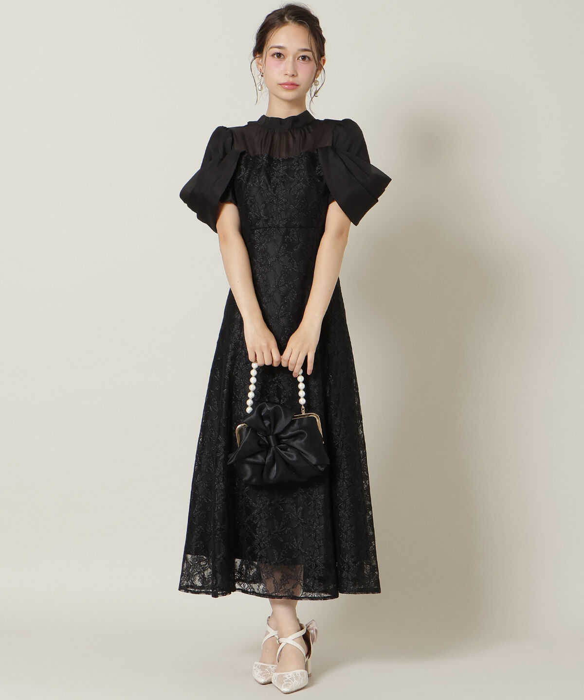 WILLSELECTION「シアーベールレースワンピース」|ドレス|ブラック