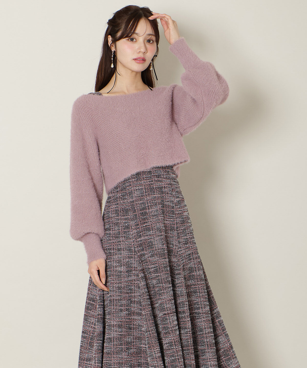 WILLSELECTION「カットツイードワンピース&times;フェザーニットSET」|ワンピース|