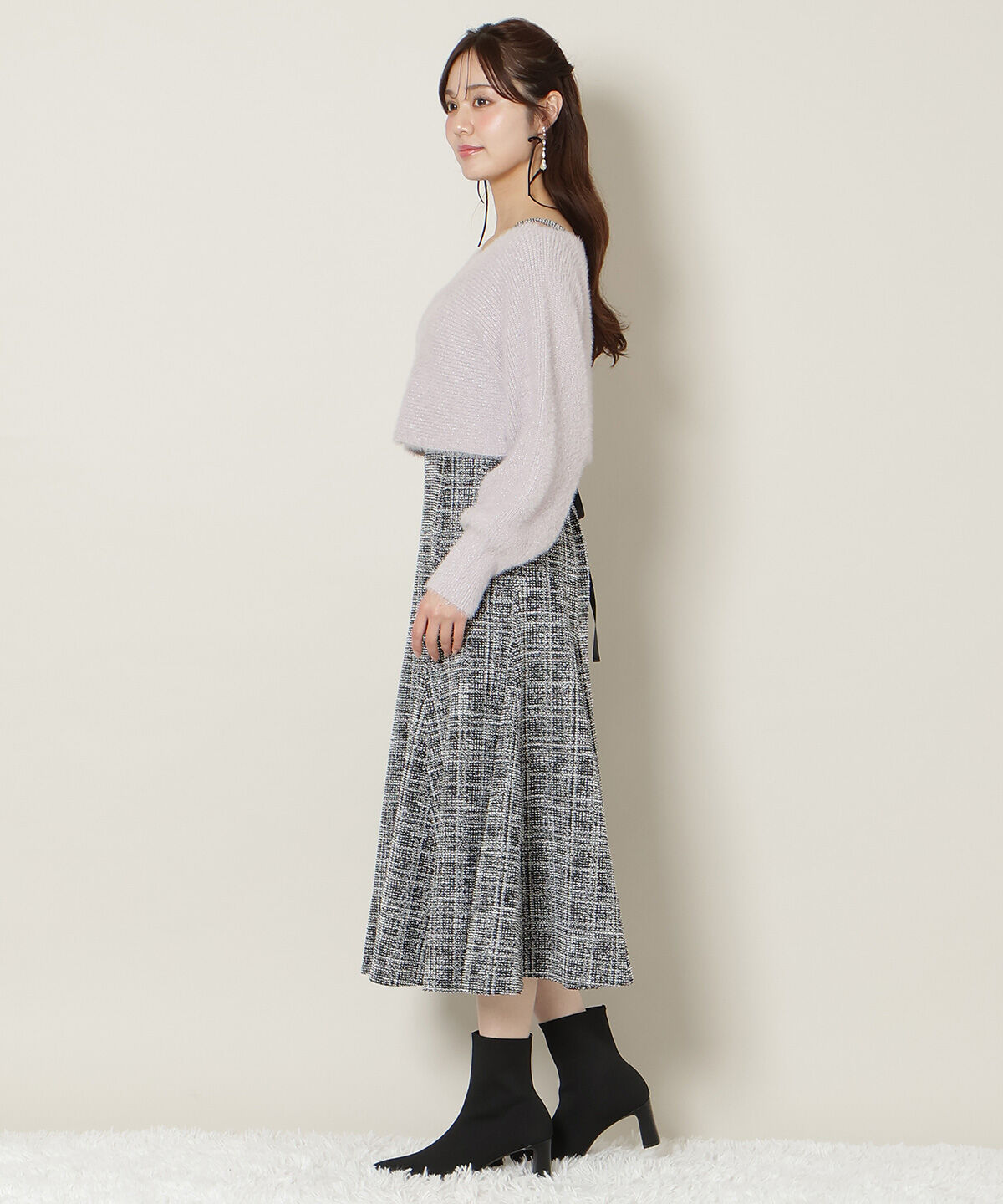 WILLSELECTION「カットツイードワンピース&times;フェザーニットSET」|ワンピース|