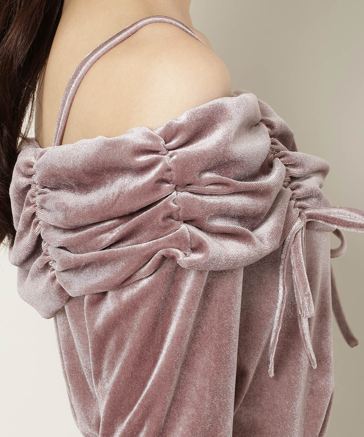 WILLSELECTION「ギャザーオフショルベロアトップス」|ニット・セーター|