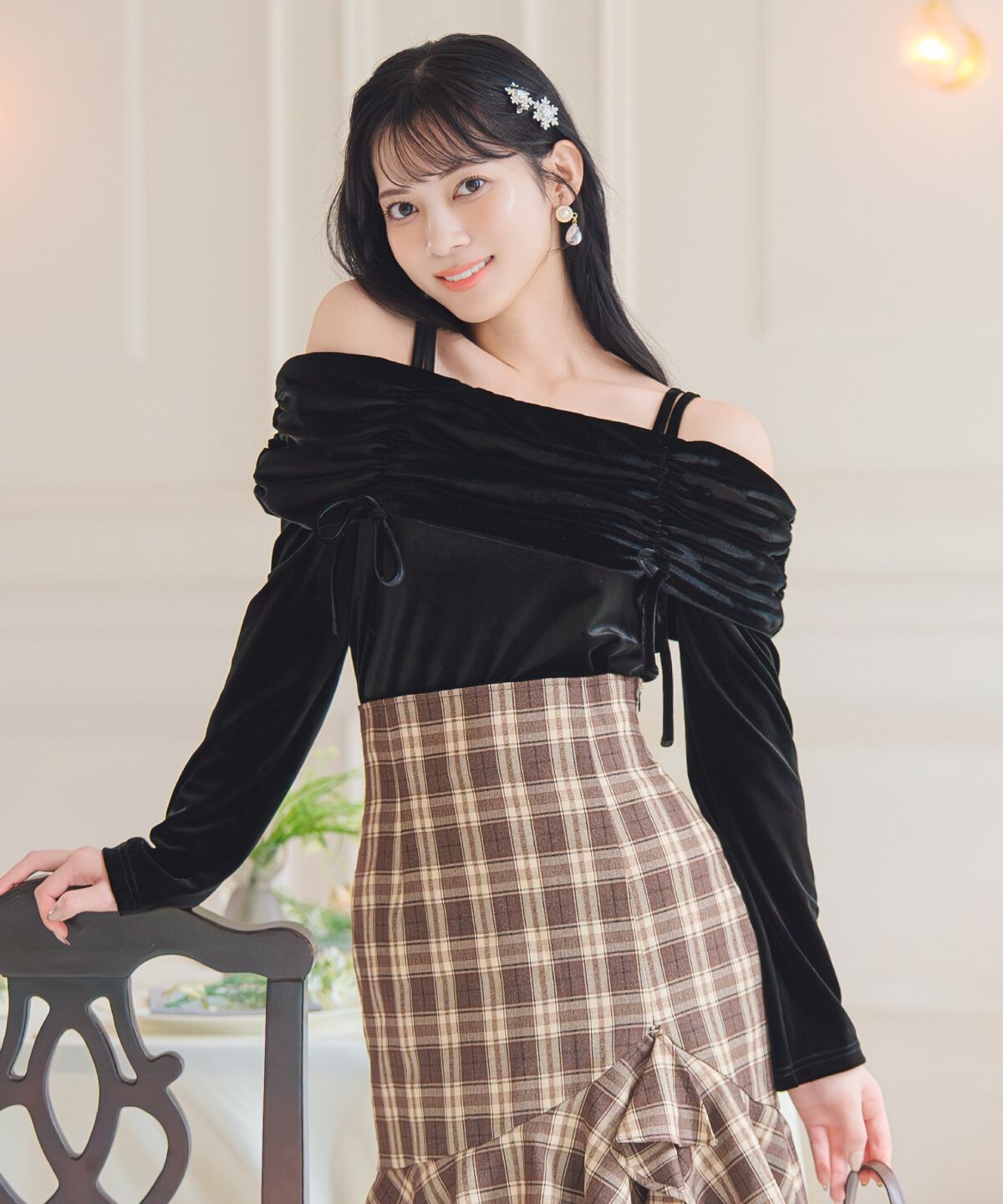 WILLSELECTION「ギャザーオフショルベロアトップス」|ニット・セーター|