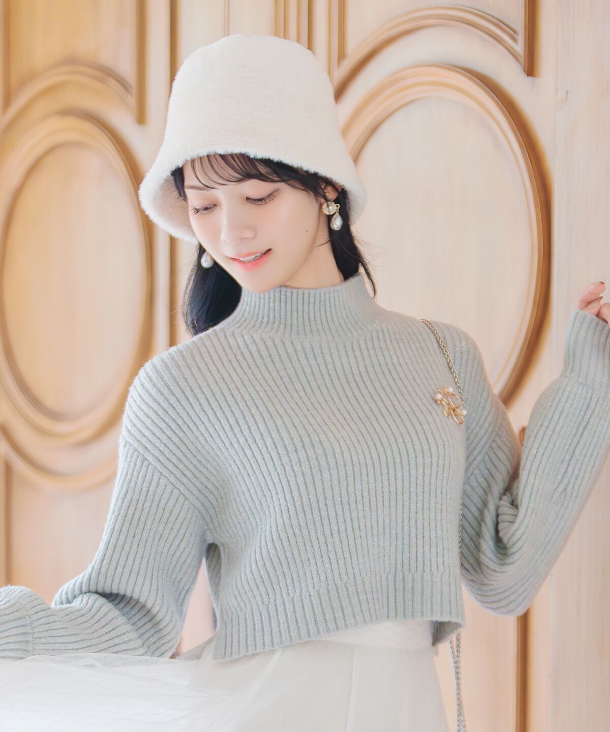 WILLSELECTION「ブローチ付きクロップドラメニット」|ニット・セーター|