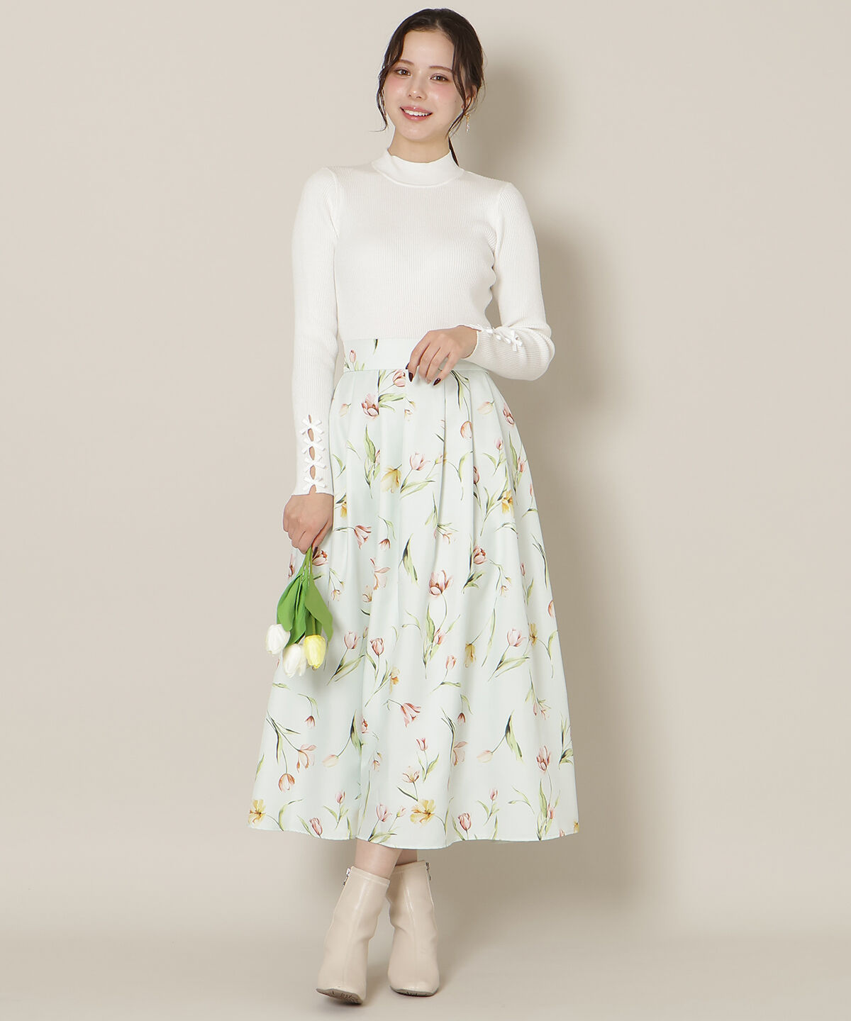 WILLSELECTION「チューリッププリントタックフレアスカート」|フレア|ｸﾞﾘｰﾝ系花柄