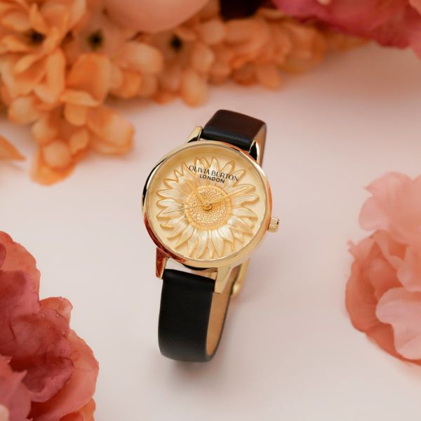 OLIVIA BURTON 「〈OLIVIA BURTON(ｵﾘﾋﾞｱﾊﾞｰﾄﾝ)〉3D ﾌﾗﾜｰ ﾐﾃﾞｨｺﾞｰﾙﾄﾞ ﾌﾞﾗｯｸﾚｻﾞｰ」|腕時計|YELLOW GOLD