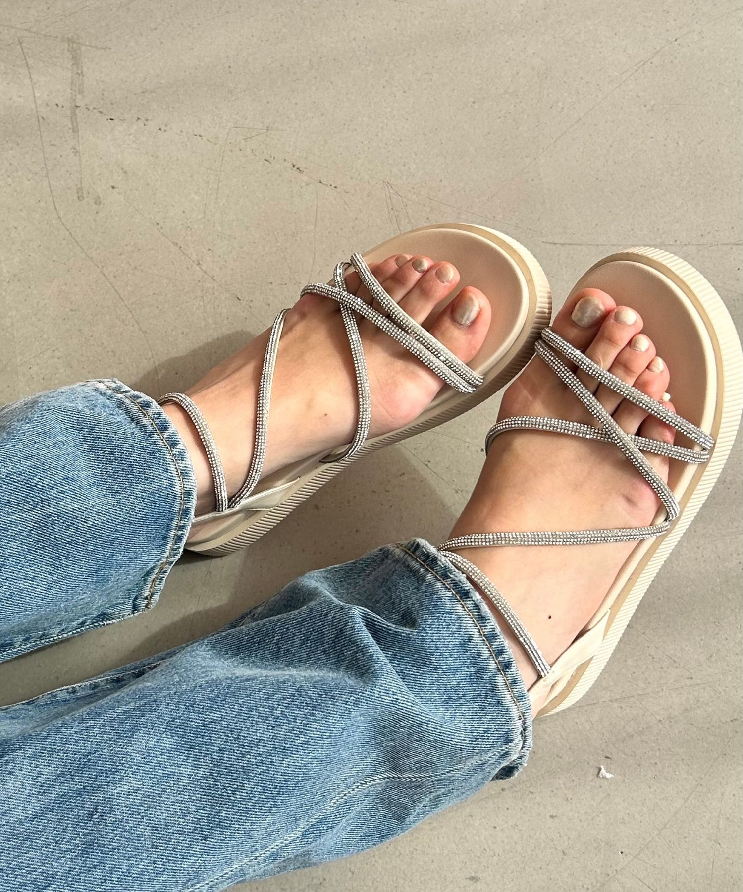 ORiental TRaffic「【追加】ラインストーンストラップサンダル/41217 サンダル 人気 トレンド 売れてる ラインストーン」|サンダル|