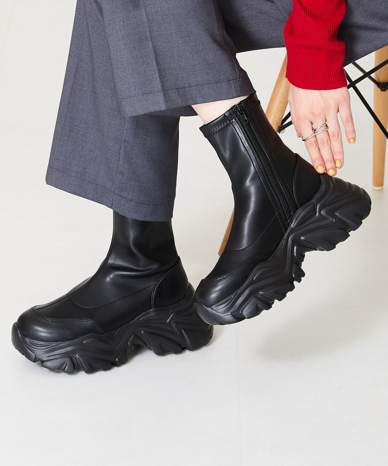 ORiental TRaffic「【 軽量 ・ 厚底 】 スニーカーソール ショートブーツ /41412 ストレッチ 美脚」|スニーカー|