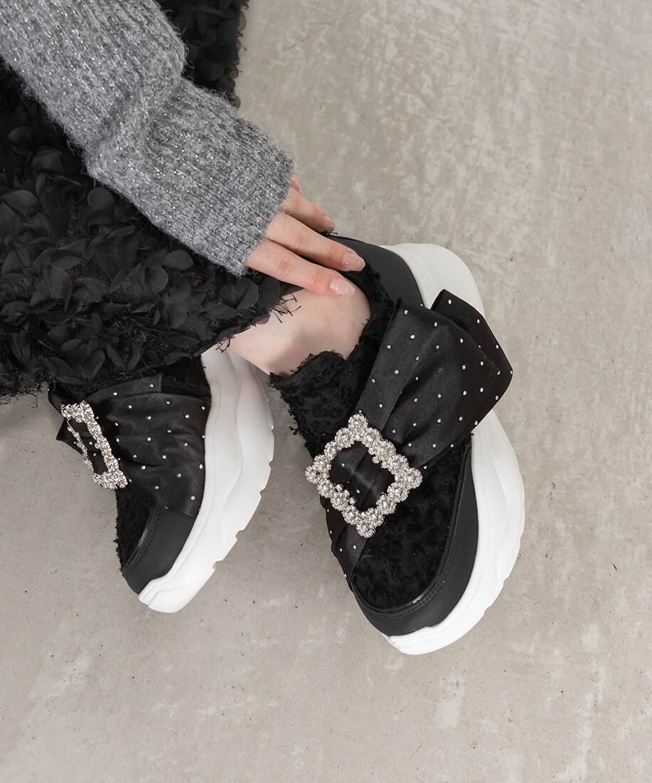  「ビッグリボンボリュームソールスニーカー」|スニーカー|ブラック