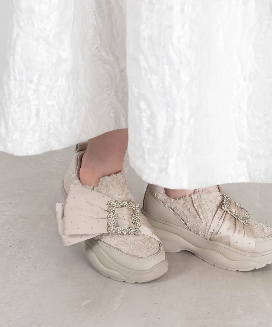  「ビッグリボンボリュームソールスニーカー」|スニーカー|グレー