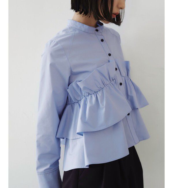 EMMEL REFINES「＜EMMEL REFINES＞EM バンドカラー フリルシャツ」|シャツ・ブラウス|LT.BLUE