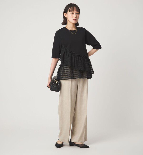 UNITED ARROWS green label relaxing「ドッキング ペプラム ショートスリーブ ニット プルオーバー ウォッシャブル」|ニット・セーター|