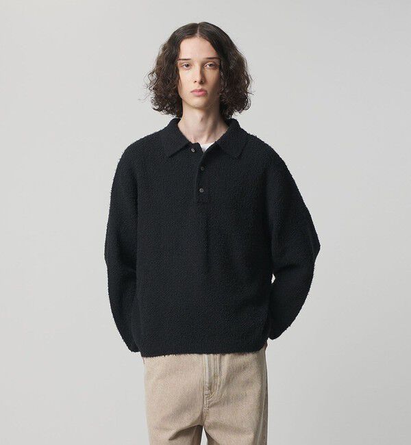 MONKEY TIME「コットン ナイロン カールヤーン ポロシャツ」|ニット・セーター|BLACK