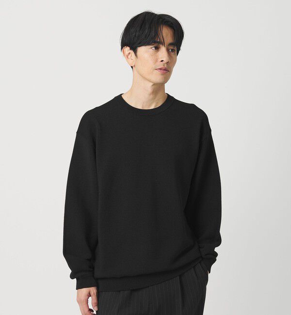 BEAUTY&YOUTH UNITED ARROWS「パール ステッチ フォルム クルーネック ニット ウォシャブル」|ニット・セーター|BLACK