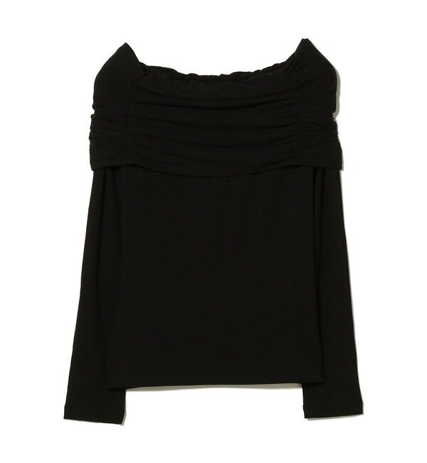 Ray BEAMS 「リブ ギャザー オフショルダー Tシャツ」|Tシャツ・カットソー|BLACK