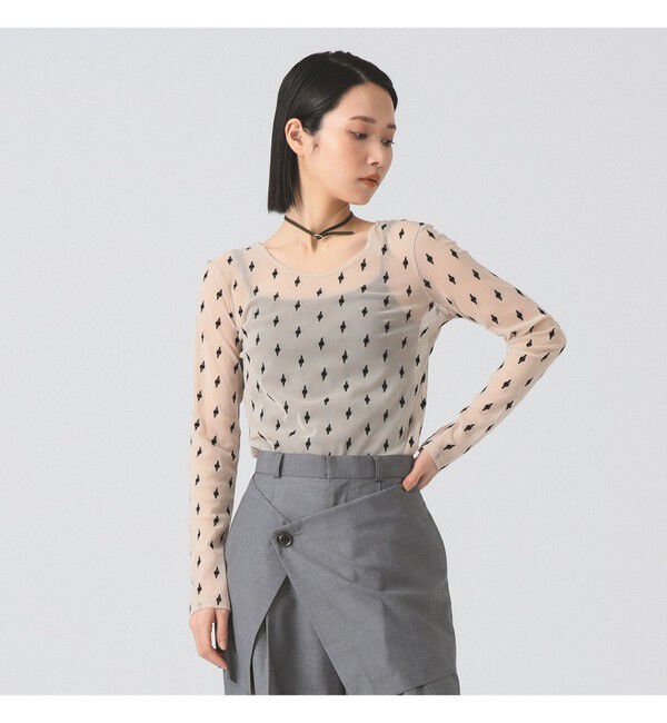 Ray BEAMS 「フロッキー プリント シアー ラウンドネック トップス」|Tシャツ・カットソー|