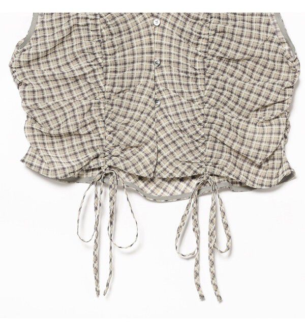 Ray BEAMS 「チェック ギャザー ノースリーブ ブラウス」|タンクトップ|