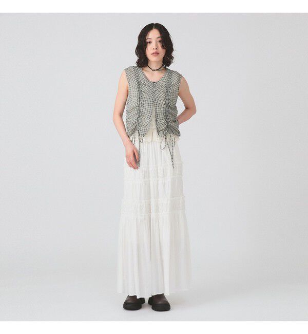 Ray BEAMS 「チェック ギャザー ノースリーブ ブラウス」|タンクトップ|