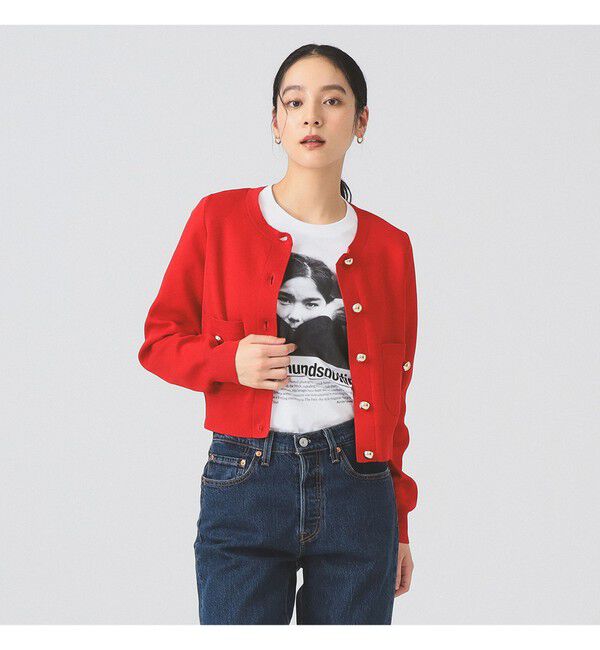 Ray BEAMS 「メタル ボタン クルーネック カーディガン」|カーディガン|RED