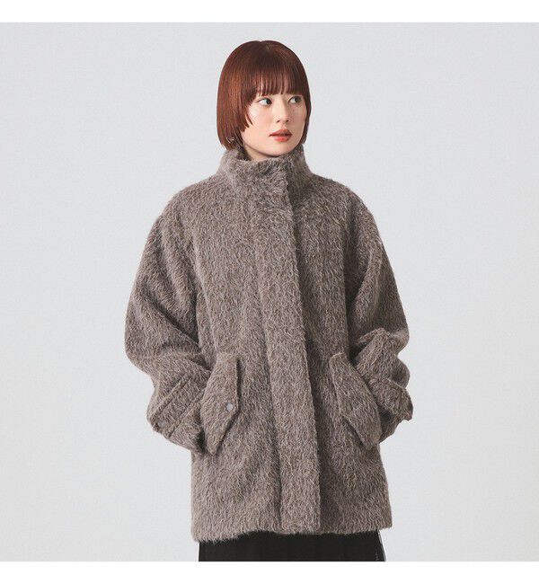 Ray BEAMS 「シャギースタンド カラー ハーフ コート」|その他|BROWN