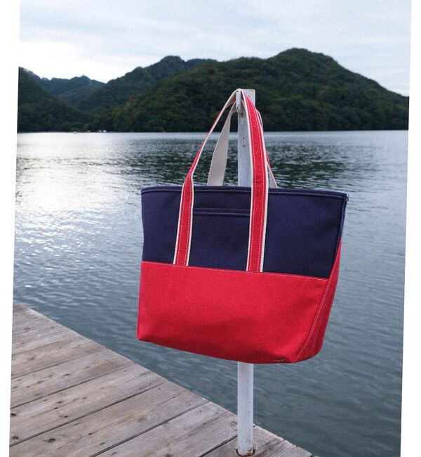 BEAMS PLUS「L.L.Bean / 別注 Deep Bottom Deluxe Boat and Tote Large」|トートバッグ|NAVY/RED