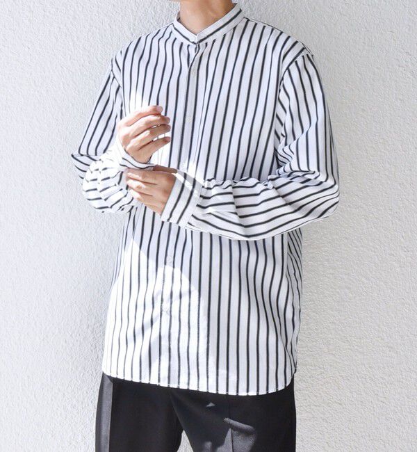 SHIPS any「SHIPS any: ストライプ / ソリッド リラックス バンドカラー シャツ 25AW◇」|シャツ・ブラウス|ブラック