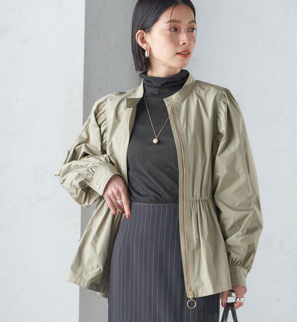 SHIPS for women「〈手洗い可能〉割繊 ナイロン スタンドカラー ギャザー ブルゾン◇」|ブルゾン・スタジャン|オリーブ
