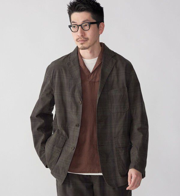 SHIPS「SHIPS: 〈セットアップ対応〉ダークトーン チェック コットン シャツ ジャケット」|テーラードジャケット|オリーブ