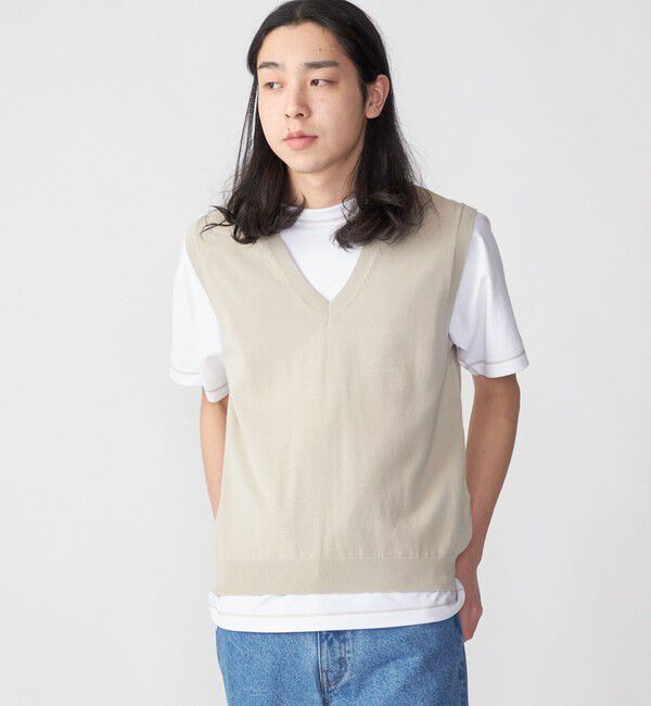 SHIPS「SHIPS: 〈手洗い可能〉12ゲージ コットン Vネック ニット ベスト」|ベスト・ジレ|