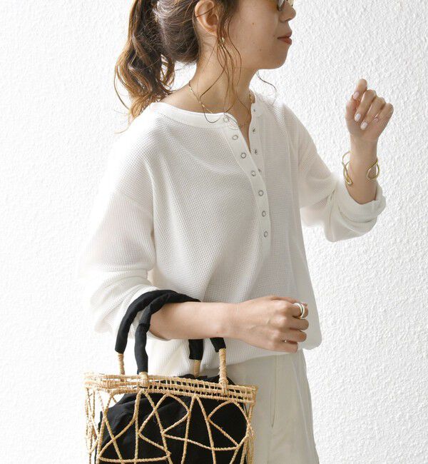 SHIPS any「SHIPS any:〈洗濯機可能〉ワッフル ヘンリーネック ラウンドヘム プルオーバー」|Tシャツ・カットソー|