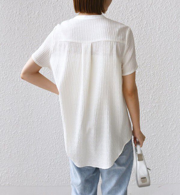 SHIPS for women「〈手洗い可能〉ジャカード バンドカラー ショート スリーブ ブラウス」|シャツ・ブラウス|