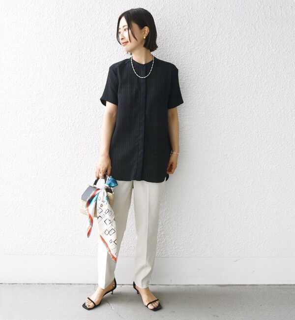 SHIPS for women「〈手洗い可能〉ジャカード バンドカラー ショート スリーブ ブラウス」|シャツ・ブラウス|