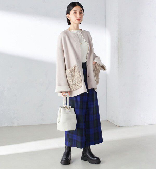 SHIPS for women「リバー ファー ポケット コート」|ノーカラーコート|