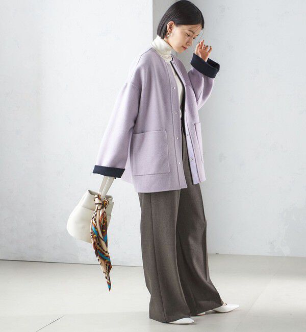 SHIPS for women「リバー ファー ポケット コート」|ノーカラーコート|