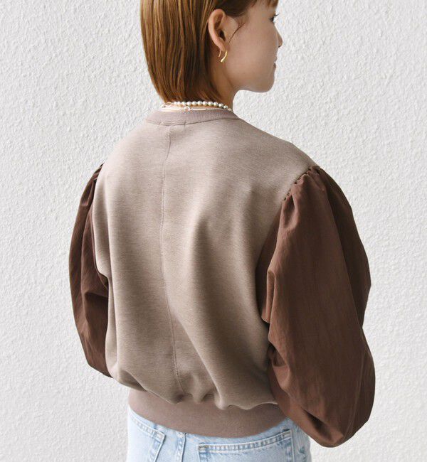 SHIPS for women「【WEB限定】〈手洗い可能〉エア ダンボール 布帛 コンビ プルオーバー」|スウェット・ジャージ|