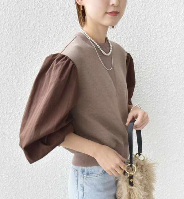 SHIPS for women「【WEB限定】〈手洗い可能〉エア ダンボール 布帛 コンビ プルオーバー」|スウェット・ジャージ|